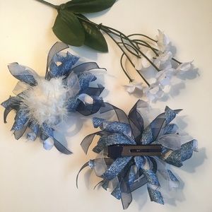 Girls korker bows. Denim ribbon with puff.